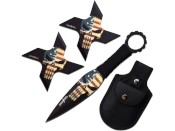 American Pride Skull Throwing Knife & 2 Throwing Stars