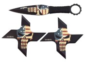 American Pride Skull Throwing Knife & 2 Throwing Stars